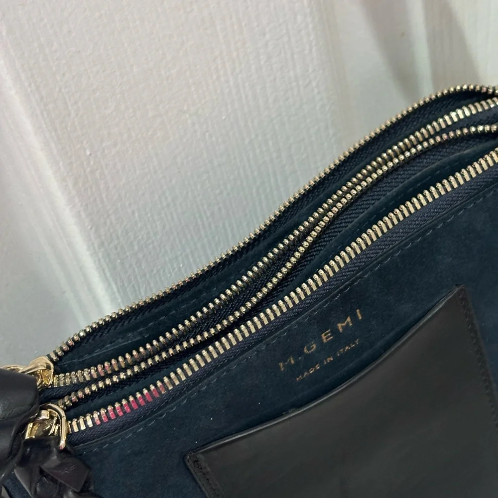 M. Gemi Teal and Black Leather Messenger Bag - Picture 11 of 13